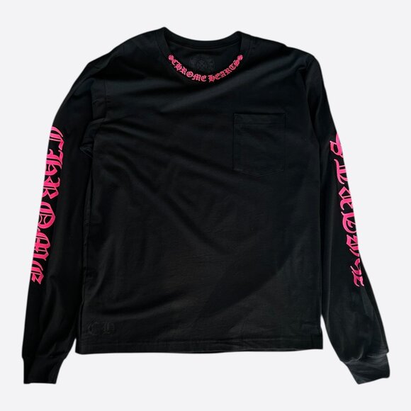 Chrome Hearts Black & Pink Neck Logo Longsleeve T-Shirt - Picture 1 of 7